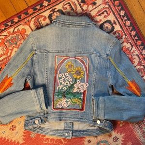 Pilcro x Anthro Floral Embroidered denim jean Jacket